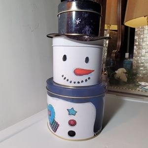 Tin Snowman 3 tier Christmas canister  10"h